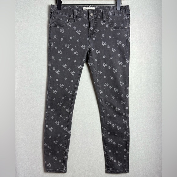 Free People Women’s Ditsy Daisy Floral Print sSkinny Jeans Stone Wash size 26 - Picture 1 of 10